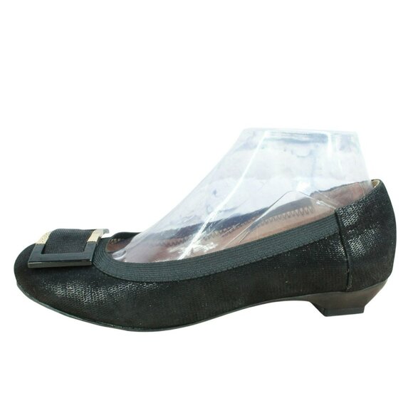 Diana Black Buckled Elasticized Band Casual Heel Shoes Size 8 - Picture 1 of 9